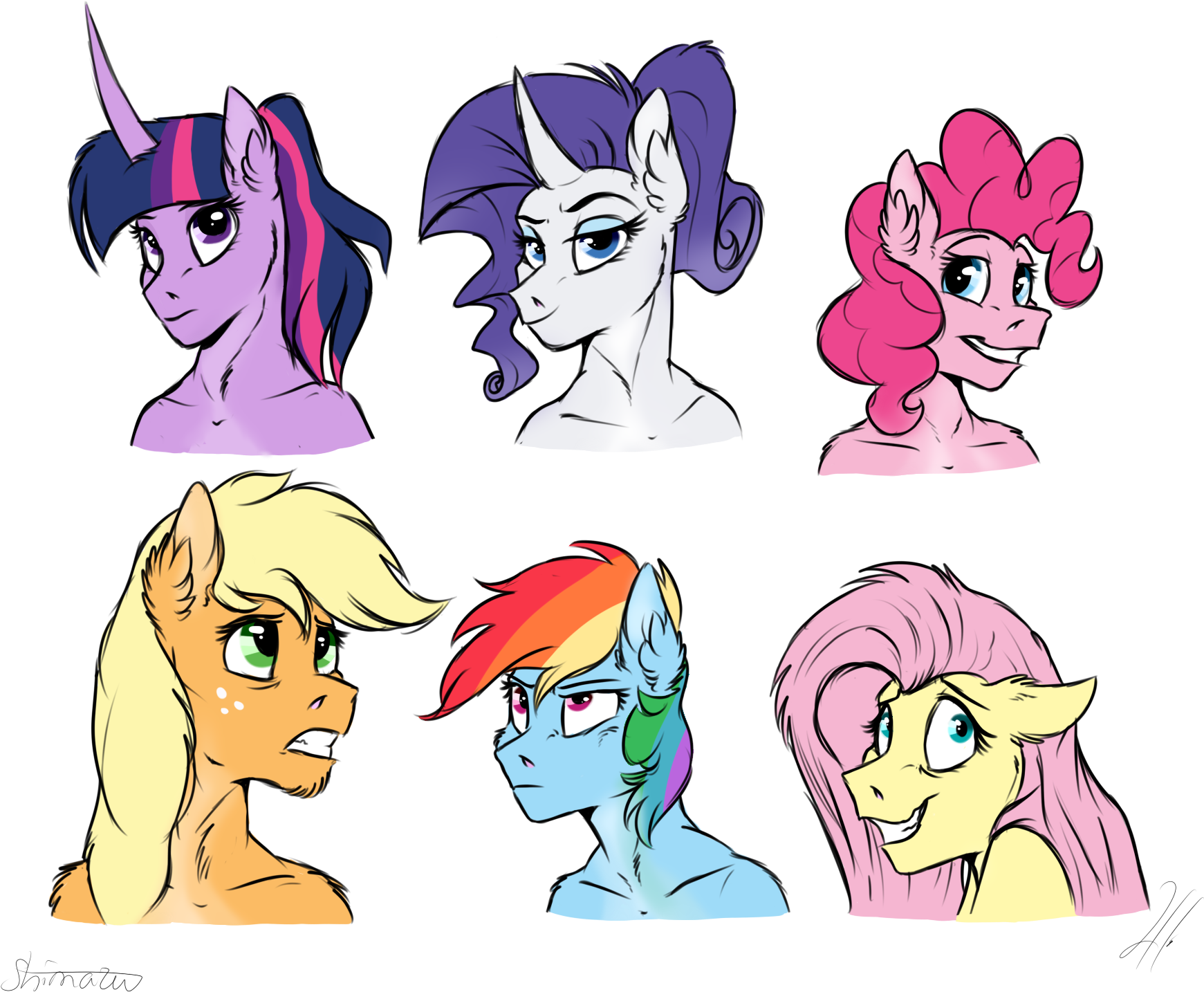 Anthro Mane 6 By Shimazun Anthro Mane 6 By Shimazun - Mlp 6 Mane Anthro (1800x1500)
