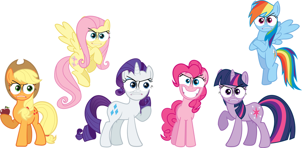 Applejack, Fluttershy, Mane Six, Pinkie Pie, Rainbow - My Little Pony Main Characters (1000x491)