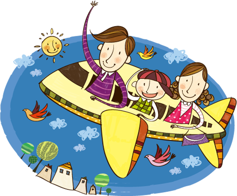 Airplane Travel Family Illustration - Family Aeroplane Clipart (1181x1181)