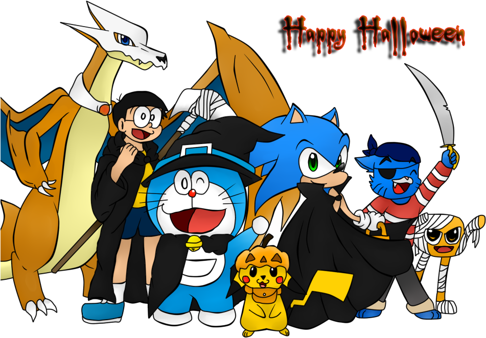 Happy Halloween With Some Cartoon Anime Character By - Cartoon (960x672)