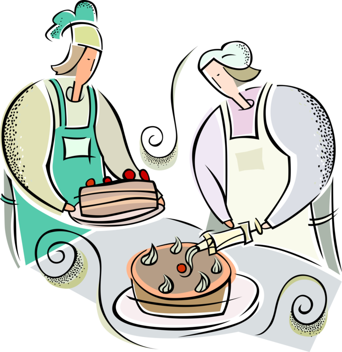 Vector Illustration Of Pastry Chef Decorating Cake - Vector Illustration Of Pastry Chef Decorating Cake (681x700)