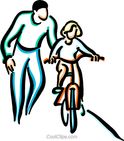Little Girl Learning To Ride A Bicycle Royalty Free - Dad And Daughter To Colour (422x480)