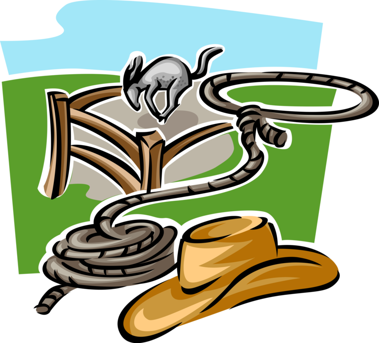 Vector Illustration Of Horse, Cowboy Hat And Lasso - Chapéu Png De Vaqueiro (774x700)