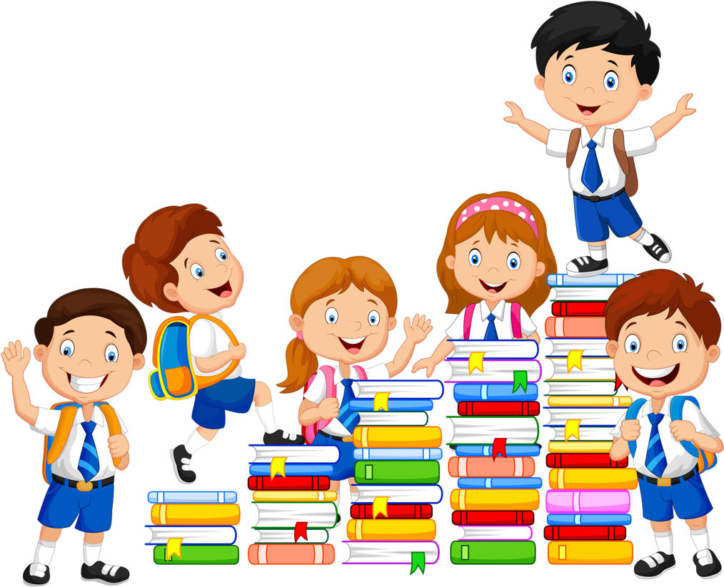 Book Clip Art - Happy School Kids Playing With Stack Of Books (1024x824)