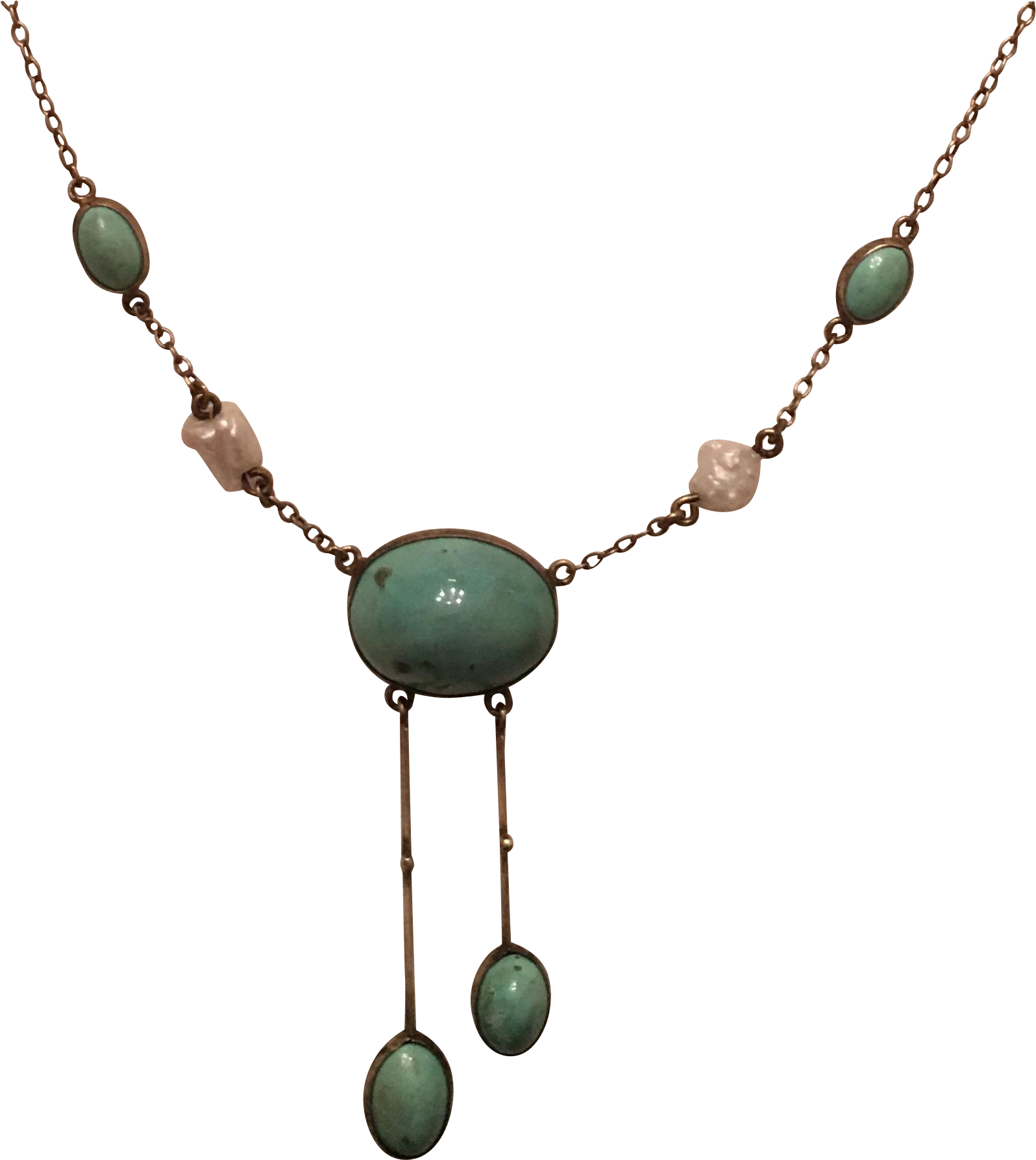 Antique Jugendstil 800 Silver Gilt Turquoise & Pearl - Necklace (1786x1786)