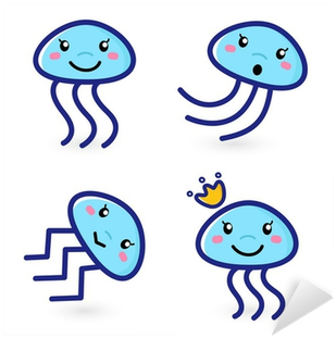 Jellyfish Cartoon Set Isolated On White Sticker • Pixers® - Fotopapier Mit Quallen Fotodruck (400x400)