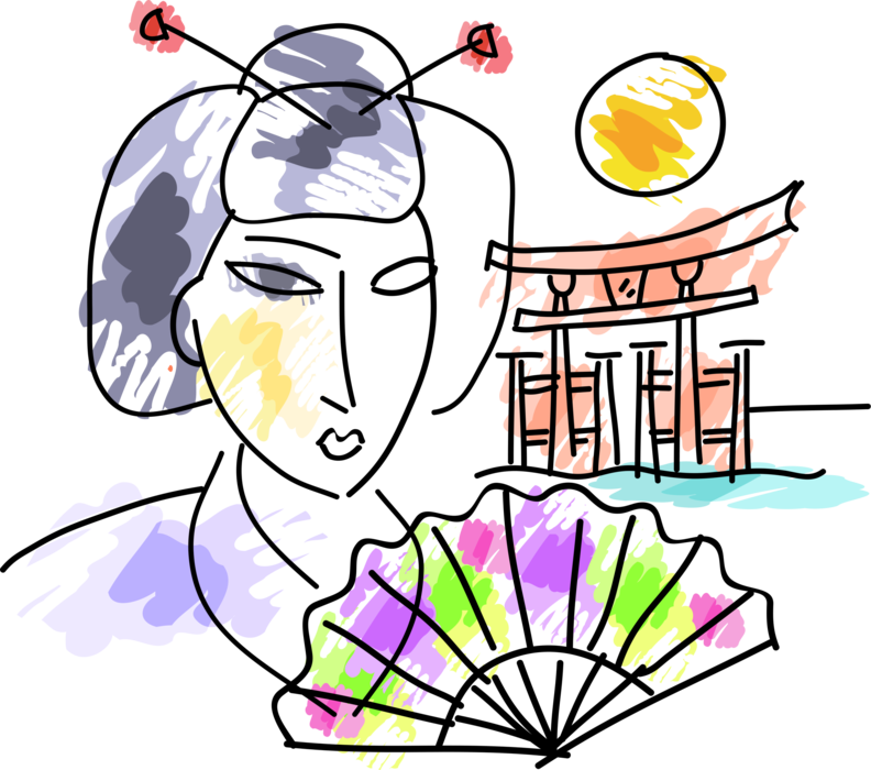 Vector Illustration Of Japanese Courtesan Geisha Girl - Vector Illustration Of Japanese Courtesan Geisha Girl (792x700)