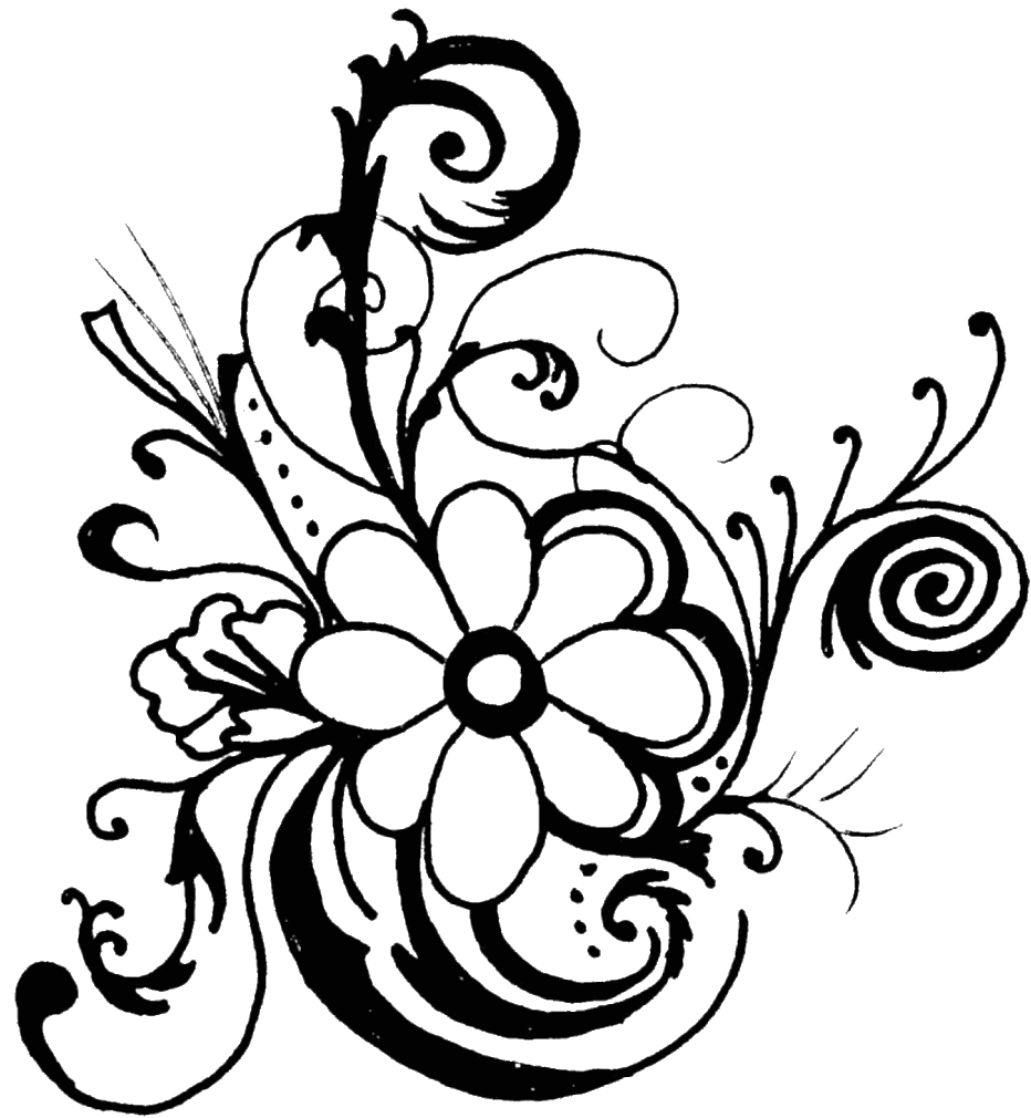 Flowers Clipart - Black And White Border Line Flowers Png (937x1024)