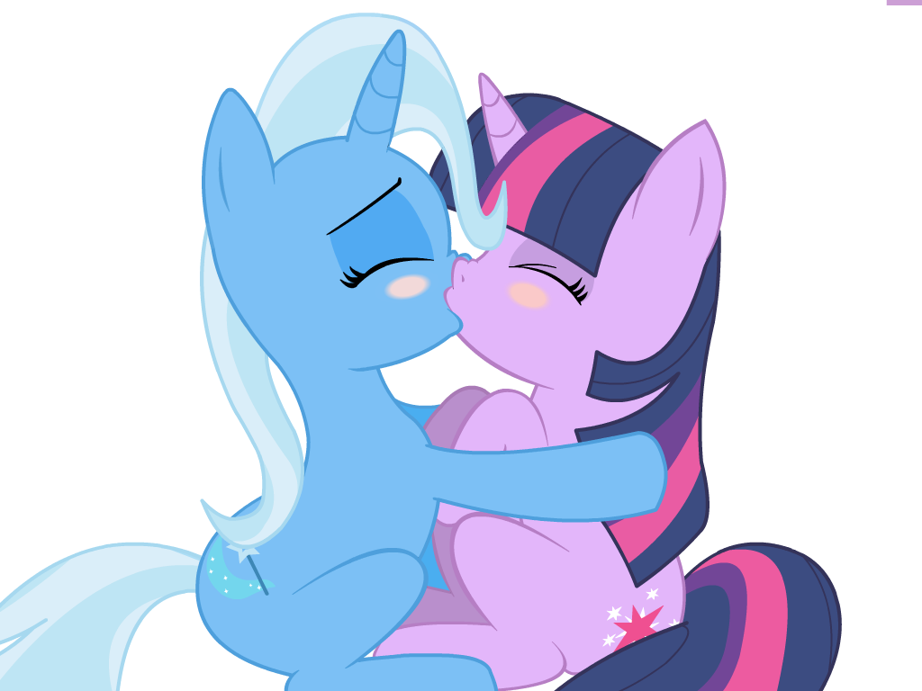 Artist Needed, Kissing, Lesbian, Safe, Shipping, Source - My Little Pony Twilight Sparkle And Trixie Kiss (1024x768)