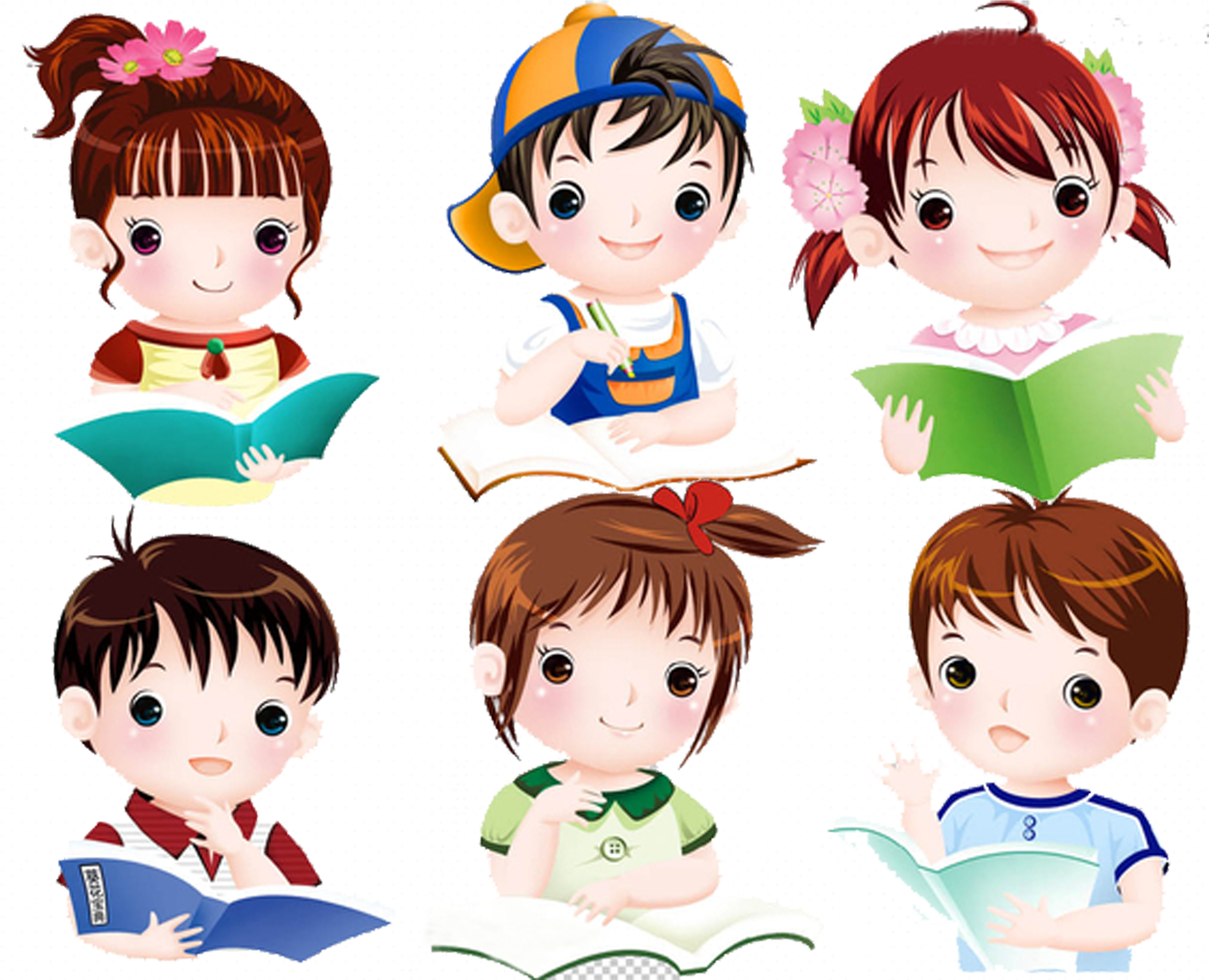 Cartoon Boy Girl Reading - Cartoon (3021x2507)