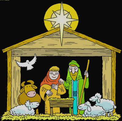 A Star Over A Manger With Mary Joseph Baby Jesus And - Clip Art (400x397)