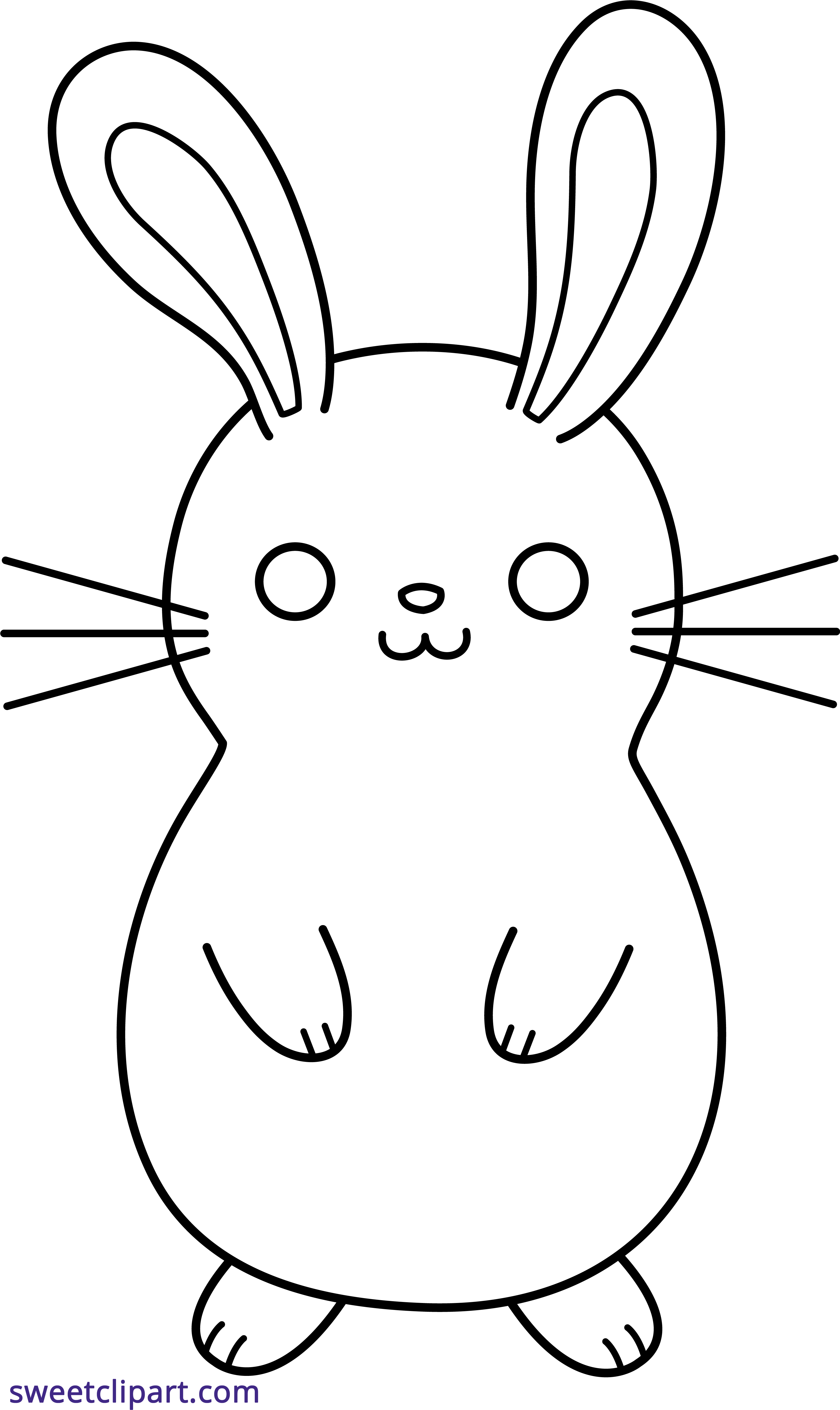 Bunny Rabbit Cute Lineart Black White Clipart - Rabbit Clip Art Black (3250x5472)