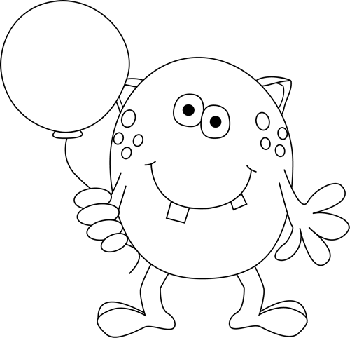 Black And White Monster Holding A Balloon - Monster Clipart Black And White Png (500x482)