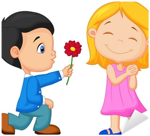 Little Boy Kneels On One Knee Giving Flowers To Girl - Boy Giving Rose To A Girl (400x400)