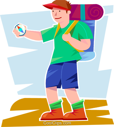 Boy Hiker Looking At His Compass Royalty Free Vector - Boy Hiker Looking At His Compass Royalty Free Vector (431x480)