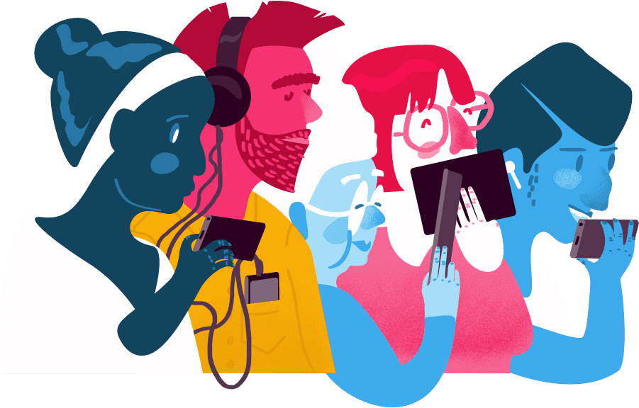 Illustration Depicting A Colorful Group Of People Using - Illustration (900x600)