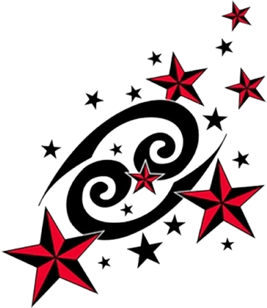 Red Nautical Stars And Cancer Zodiac Tattoo Design - Zodiac Sign Cancer Tattoo Designs (400x448)