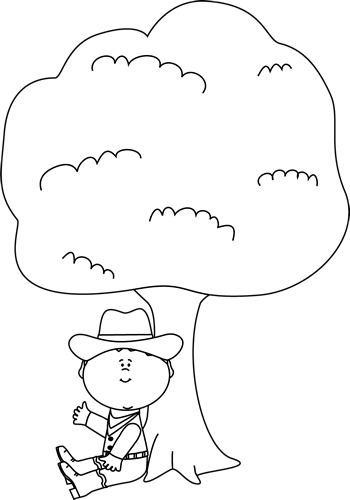 Black And White Cowboy Sitting Under A Tree Clip Art - Under The Tree Black And White (350x500)