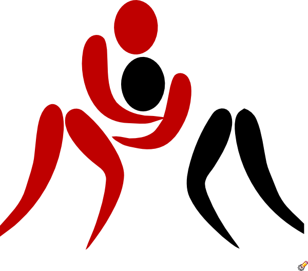 Wrestlers Two Color Clip Art At Clker - Skunkwerkz Id Holder Wallet, Wrestlers, Personalized (600x528)