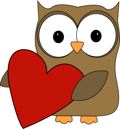 Owl With A Big Valentine Heart - Valentine Clip Art (500x535)