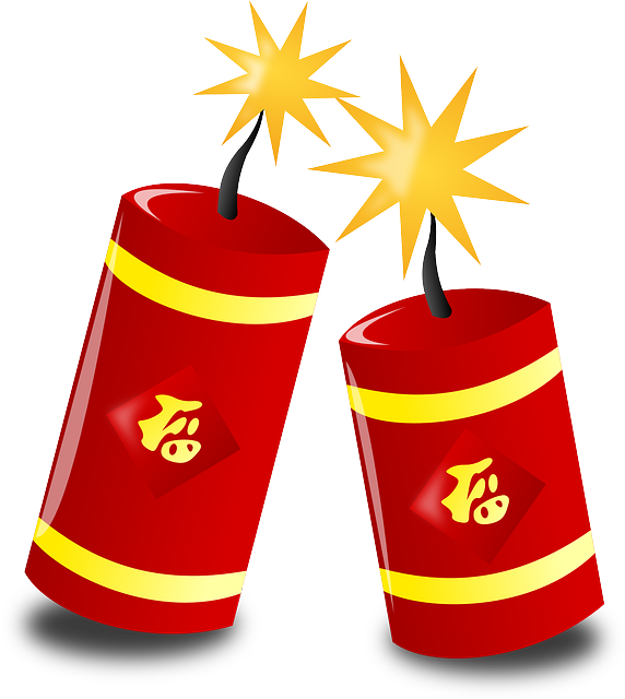 Fireworks, Crackers, New Year, Celebration, Chinese - Chinese New Year Clip Art (572x640)