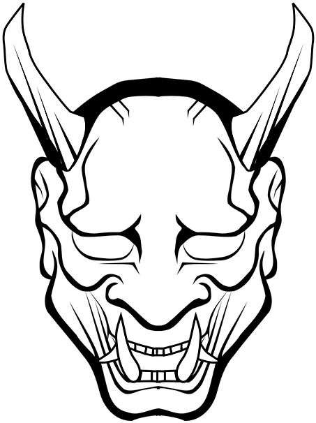 Devil Demon Hell Lucifer Satan Evil Monster - Oni Mask Black And White (536x720)