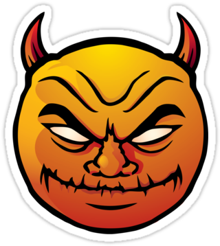 Red Evil Devil Smiley Stickers By Colin Cramm - Evil Smiley Face (375x360)