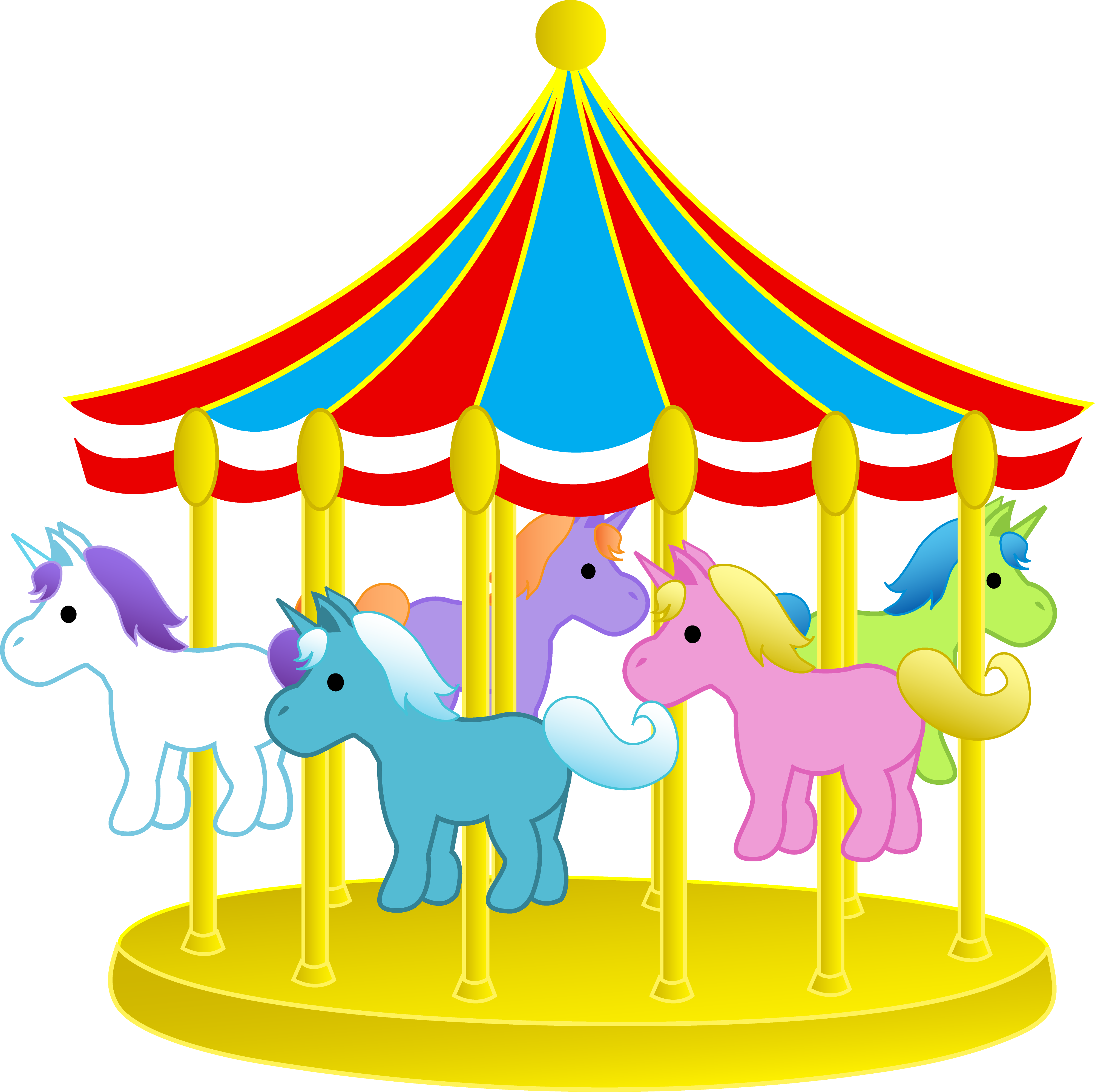 Cute Carnival Carousel With Ponies - Carousel Clipart (3999x3987)