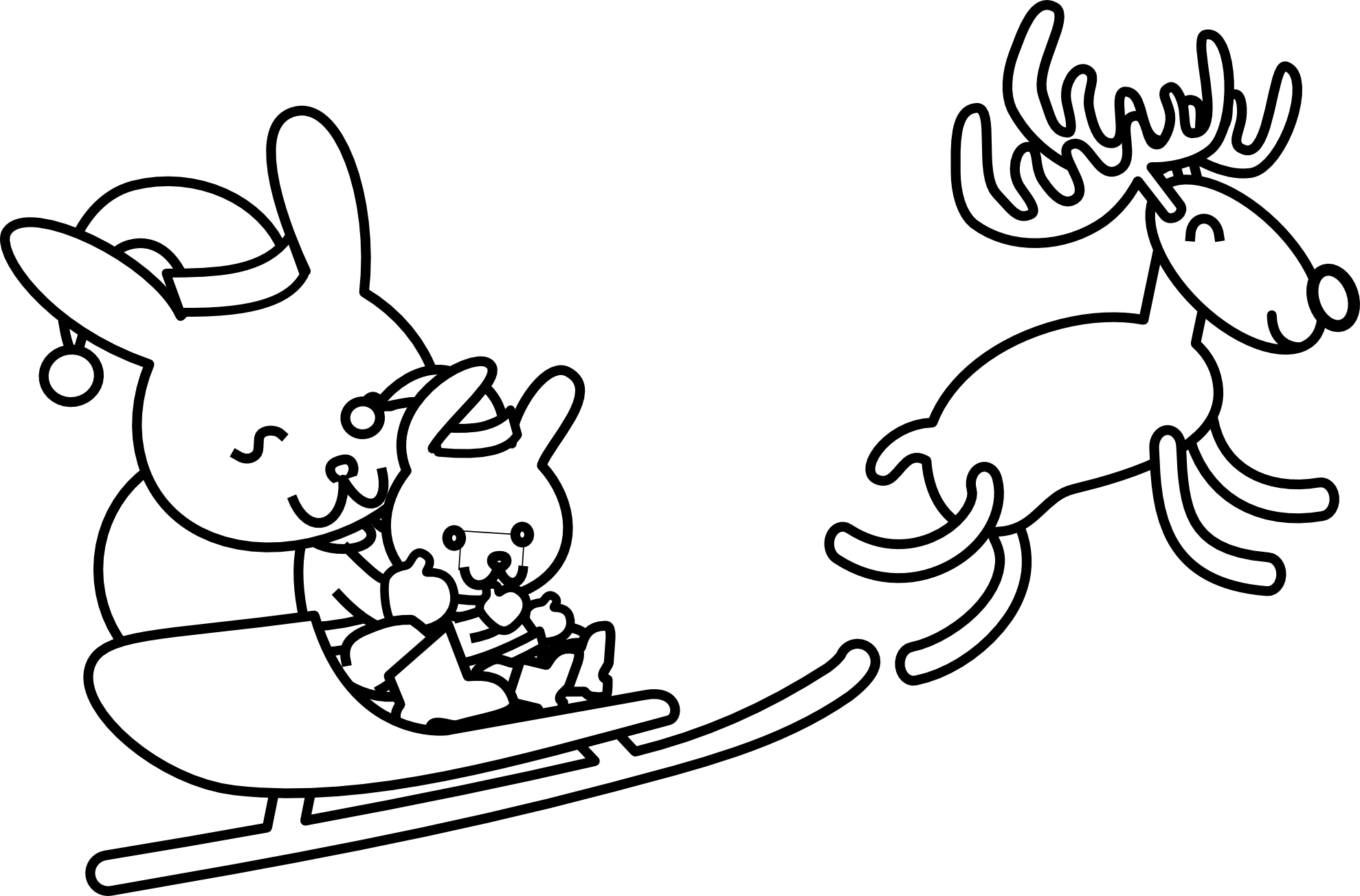Clip Art Santa Rabbit Black White Line Art - Christmas Bunny Coloring Pages (1979x1304)
