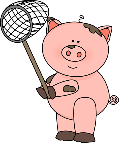 Pig Holding A Net Clip Art - Pig Clipart (416x500)
