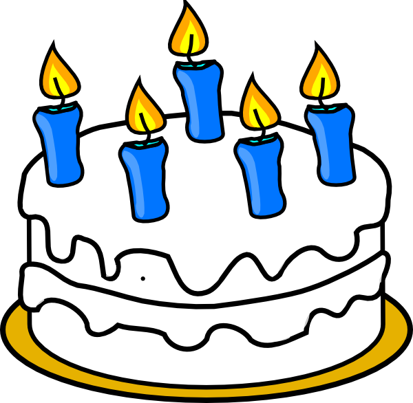 Birthday Cake With Blue Lit Candles Clip Art At Clker - Birthday Cake Clip Art (600x586)