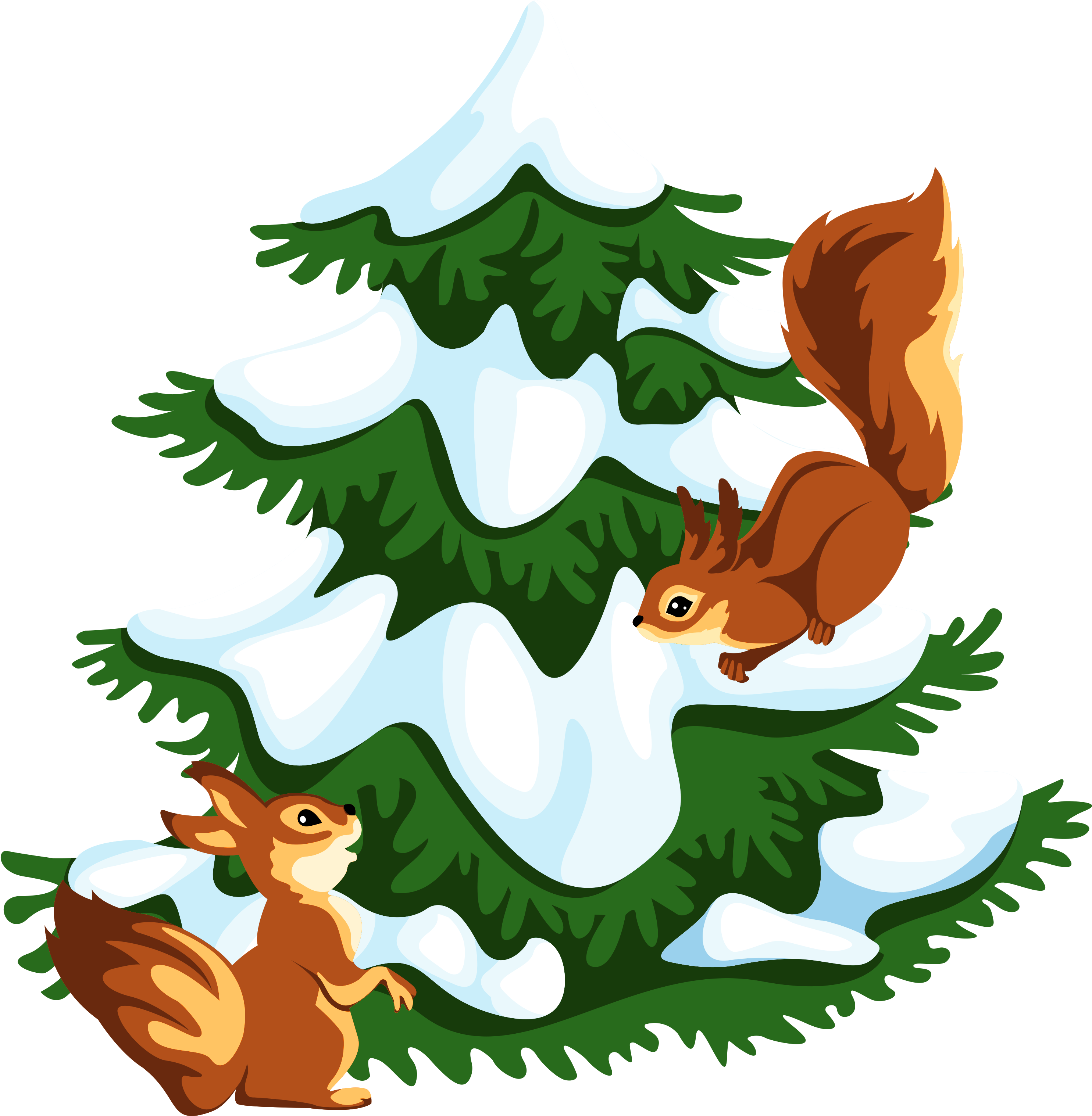 Transparent Snowy Tree With Squirrels Png Clipart - Snowy Tree Png Clipart (3120x3129)