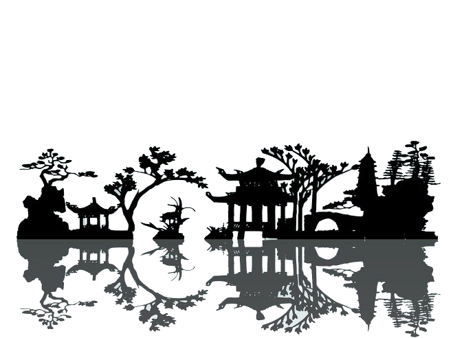 China Silhouette Landscape Painting - Elements Of Chinese Garden (658x513)