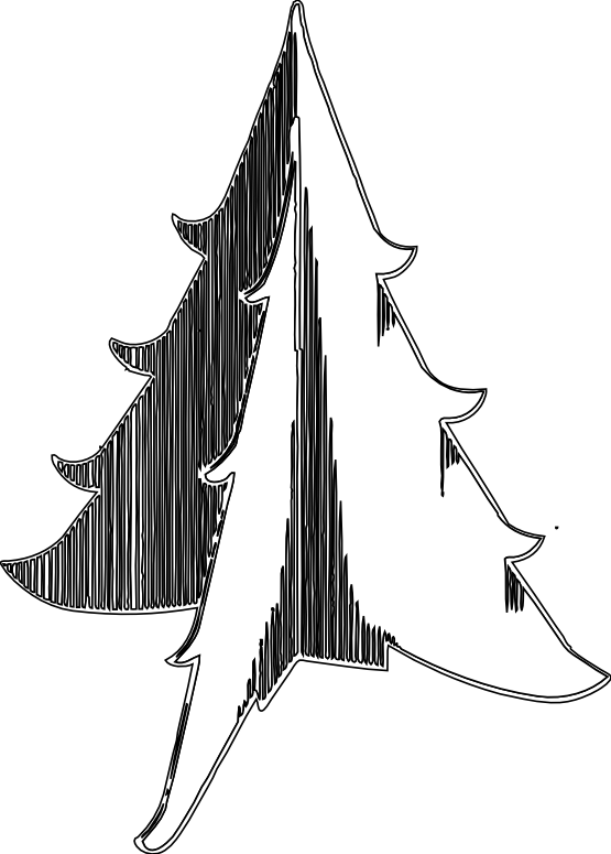 Christmas Tree 1 Black White Line Art Tatoo Tattoo - Illustration (555x775)