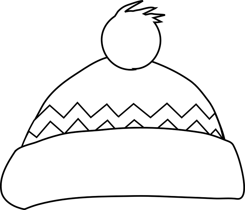 Bobble Cap Hat Winter White Warm - Winter Hat Clipart Black And White (840x720)