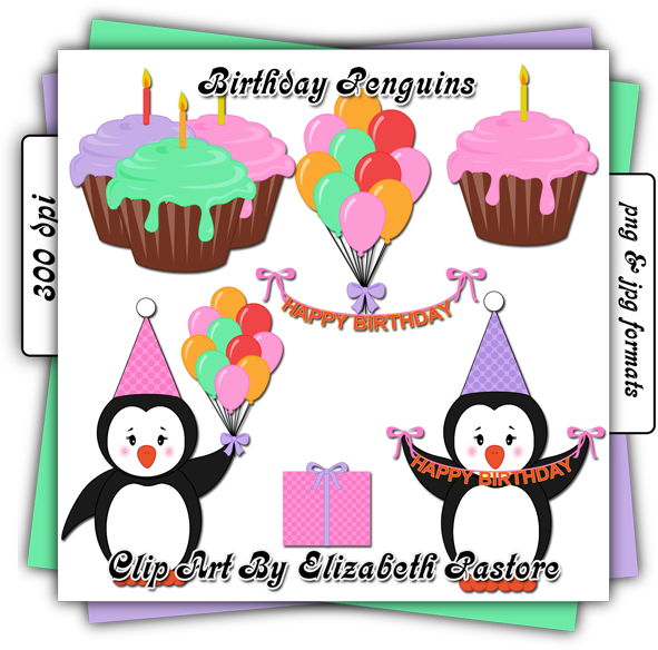 Ginger - Clipart - Backgorun Pinguin Birthday (600x600)