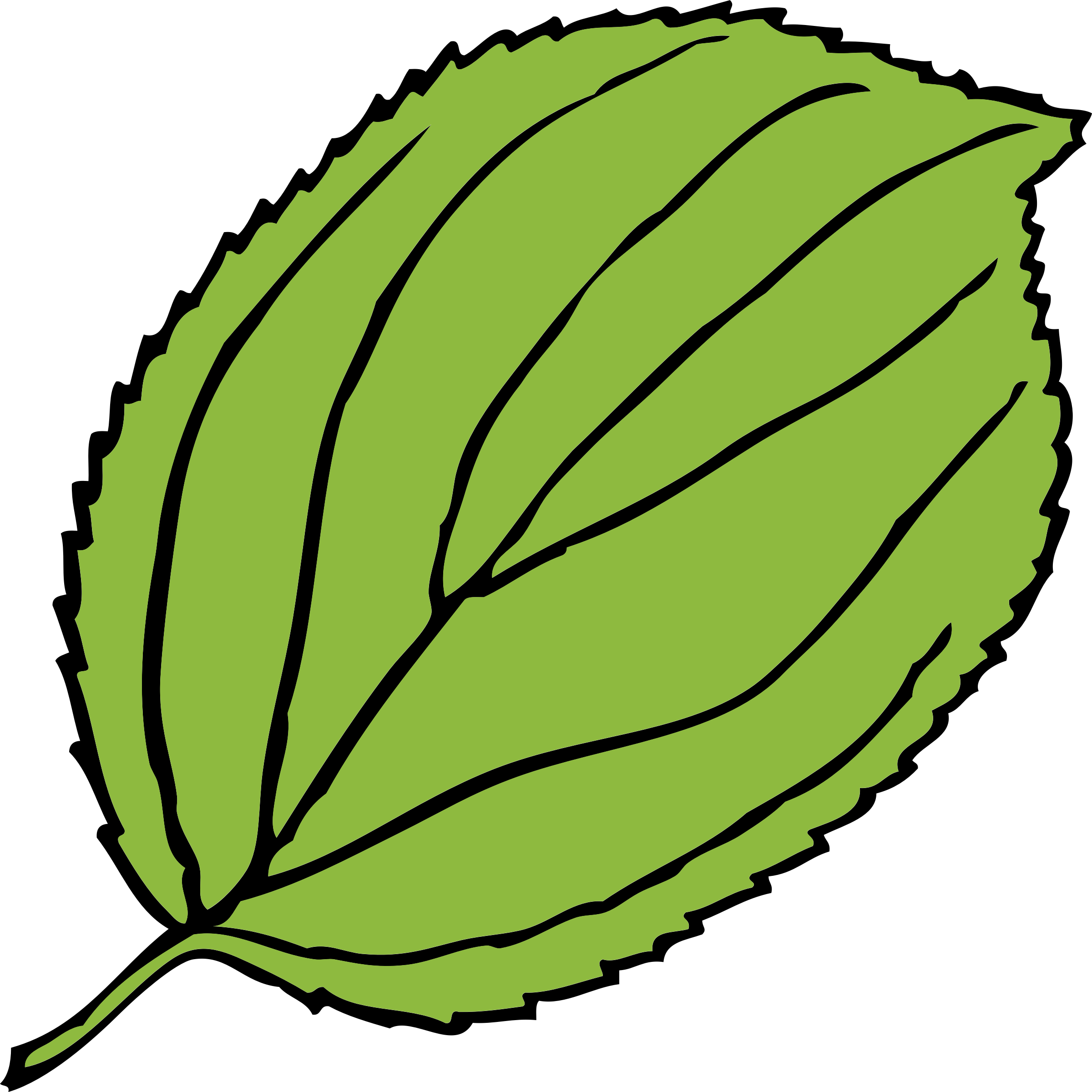 Green, Apple, Outline, Leaf, Tree, Cartoon, Free, Plant - Leaf Clip Art (958x958)
