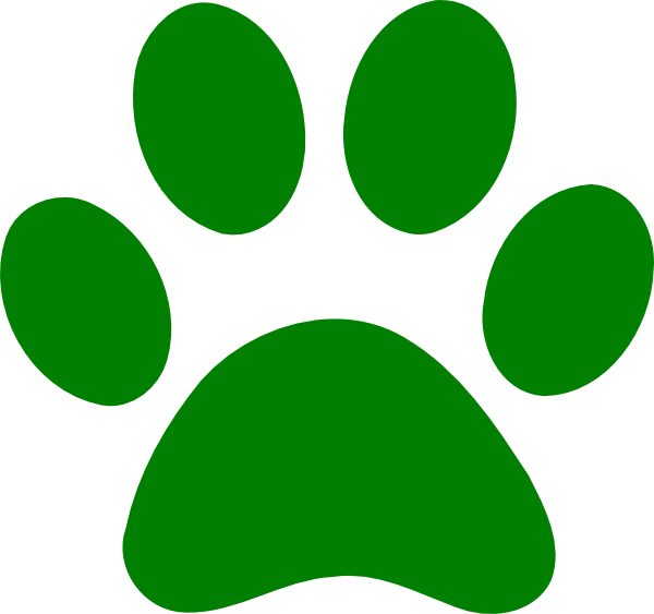 Green Paw Print Clip Art - Dark Green Paw Print (600x563)