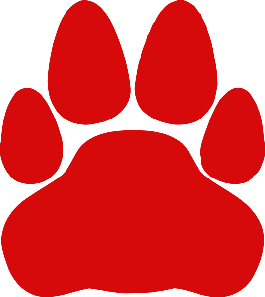 Dark Red Cat Paw Print Clip Art - Red Paw Print Png (534x599)