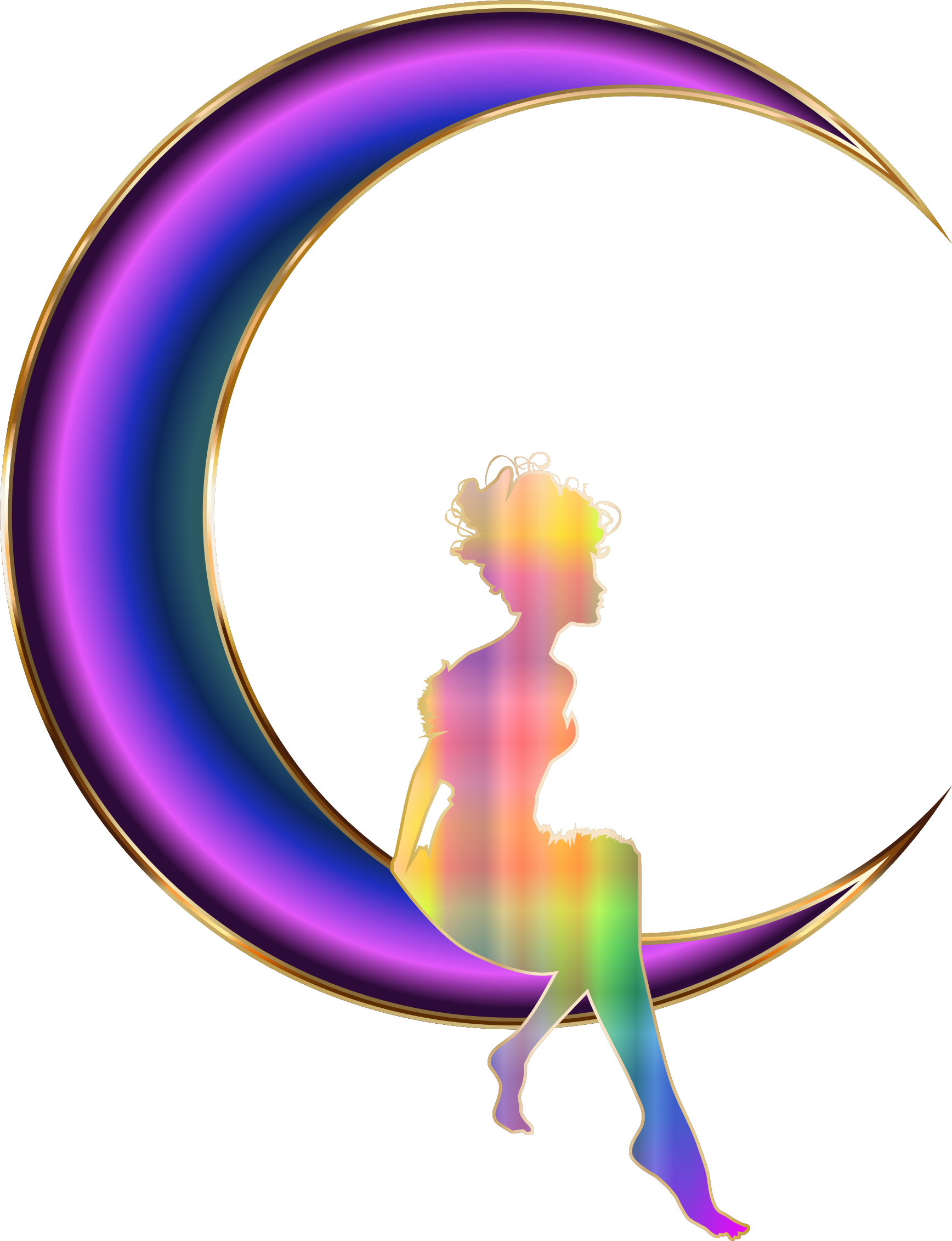 Clipart - Girl Sitting On Crescent Moon (1736x2262)