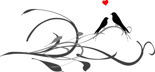 Love Birds On Tree Drawing - Love Birds Line Drawing (600x281)
