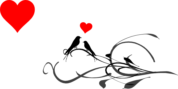 Vector Love Birds On Heart Swirly Tree Clipart Free - Clip Art (600x300)