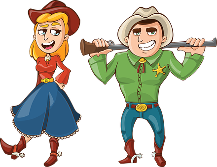 Cowboy Cowgirl Gun Rifle Hat Dress West We - Cowboys Cartoon (440x340)