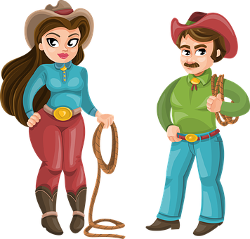 Cowboy Man Woman Girl Western Hat Macho Co - Cowboy Man And Woman (356x340)