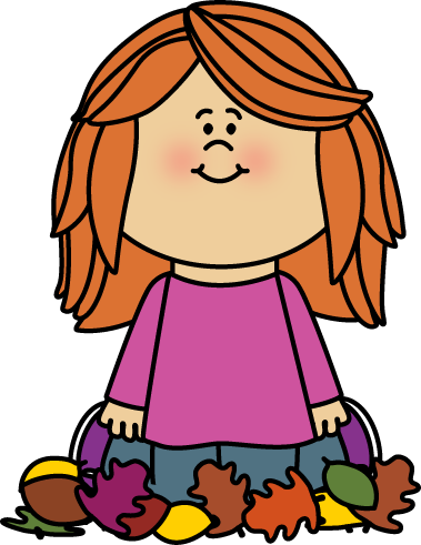 Girl Sitting In Leaves Clip Art - Girls Playing With Leaves Clipart (379x491)
