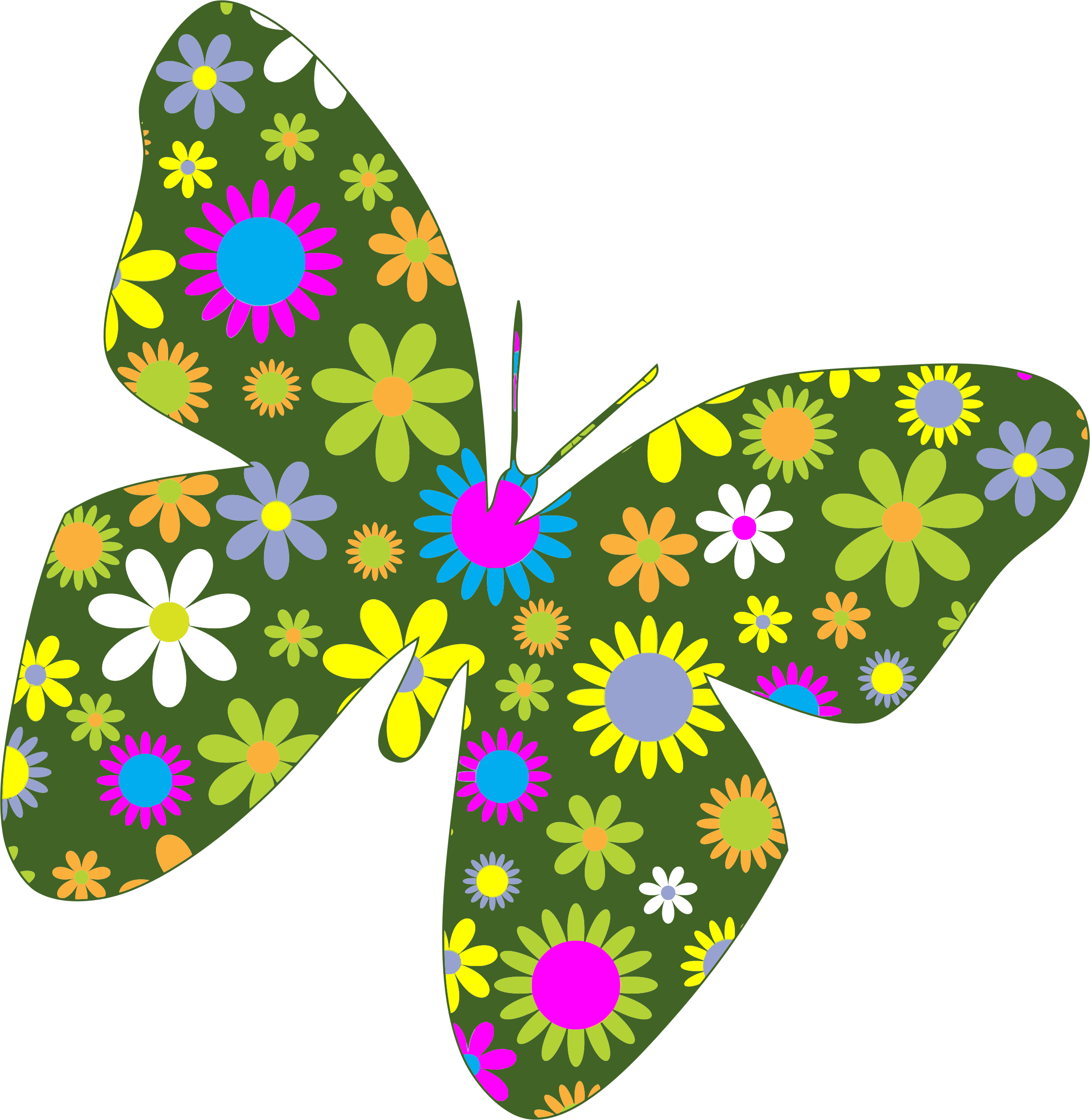 Retro Floral Butterfly - Butterfly And Flower Clip Art (2250x2312)