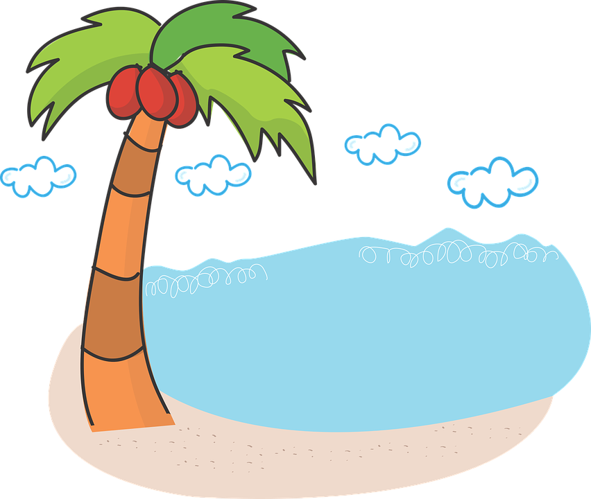 Image Result For Lake With Palm Trees Cartoon Black - Palm Tree And Beach Clipart Transparent (852x720)