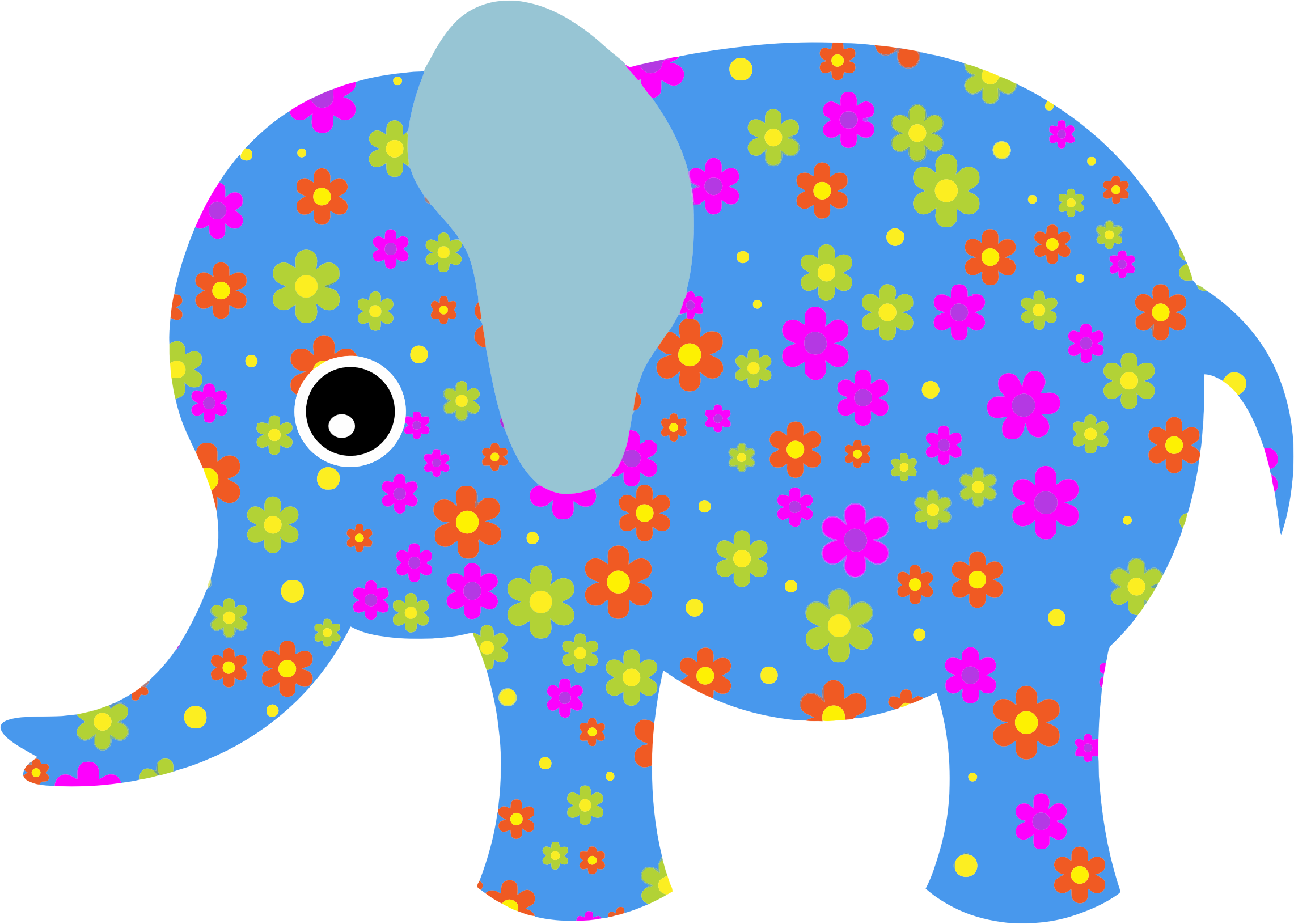 Retro Floral Elephant Blue - Gambar Abstrak Gajah (2282x1630)