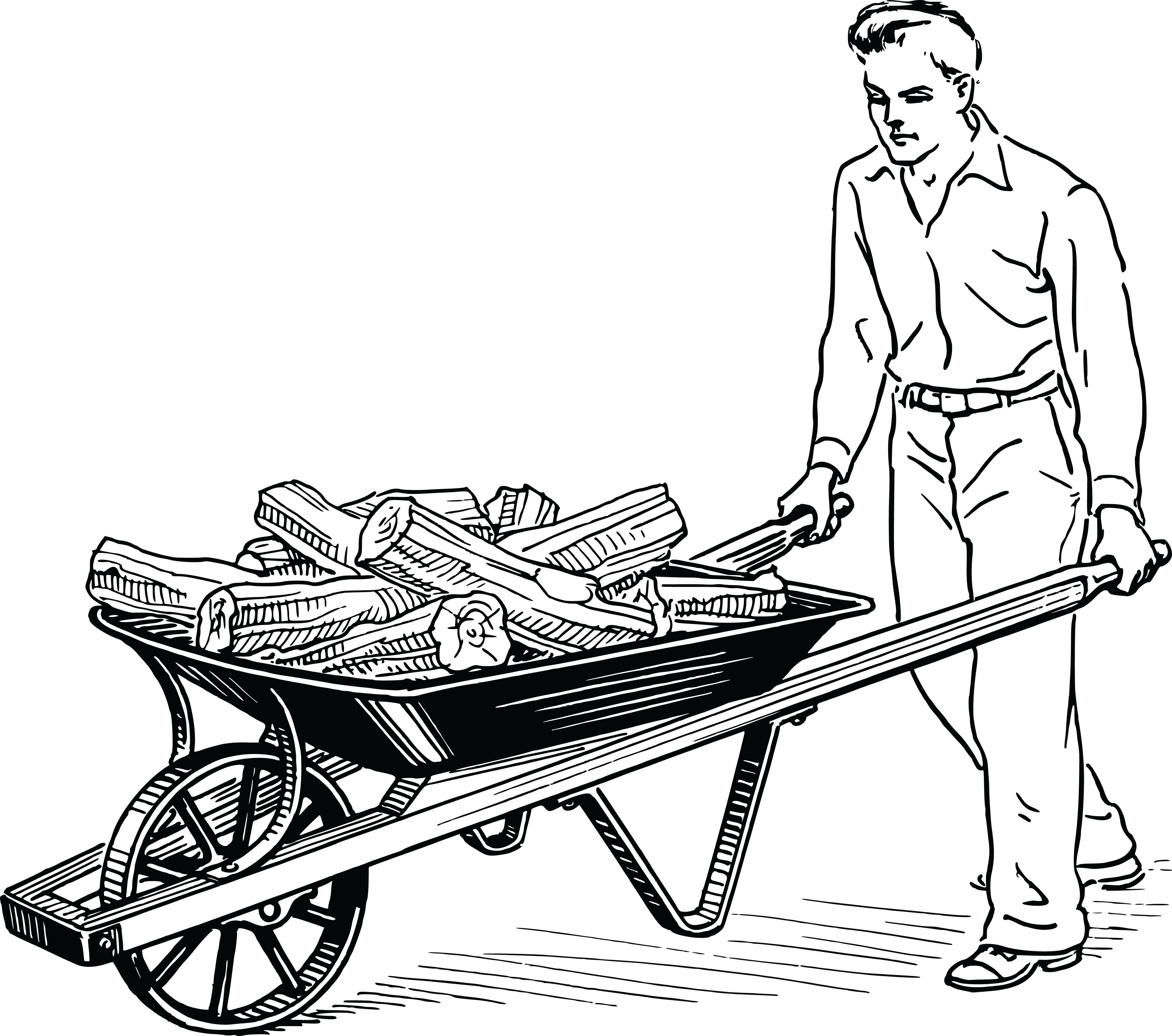 - Ai, - Eps, - Svg, - Free Clipart Of A Retro - Man Pushing Wheelbarrow Clipart (4000x3536)