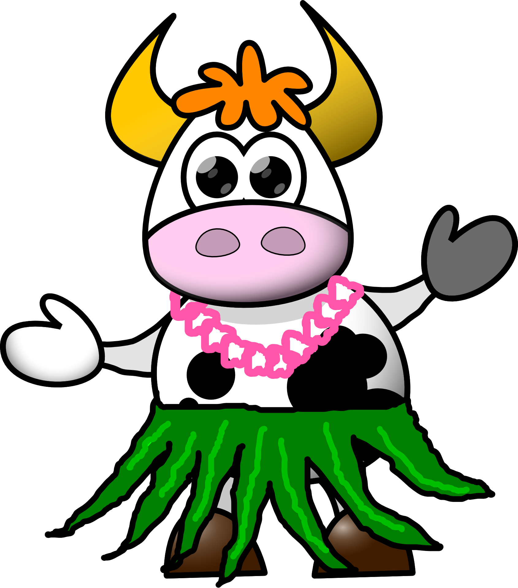 Cow Cartoon Skirt Hula Hawaiian Costume Animal - Cow In Hula Skirt (1690x1920)